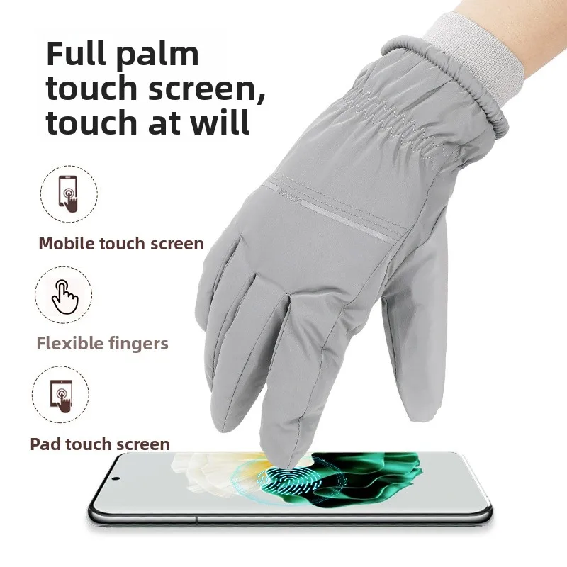 Full Palm Touchscreen Gloves Men Winter Fleece Thickened Warm Gloves Women Cold Proof Water Repellent Ski Gloves Soft Cozy