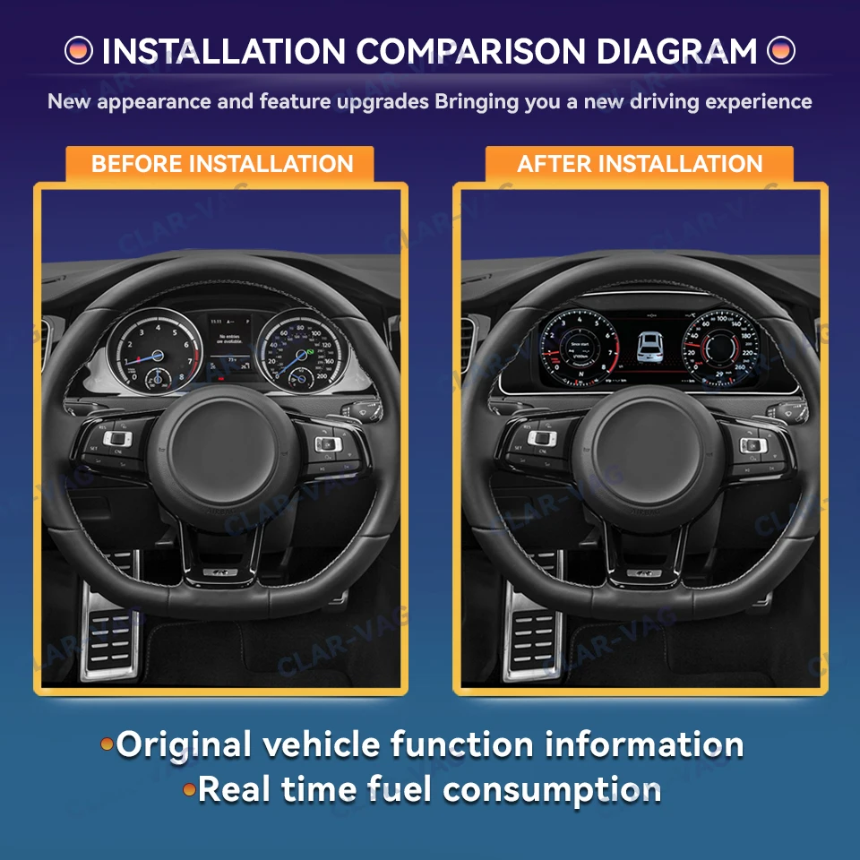 12.3 inch LCD Dashboard Panel Digital Dashboard Panel Virtual Instrument Cluster CockPit For Volkswagen MQB Golf 7 7.5 2014-2020