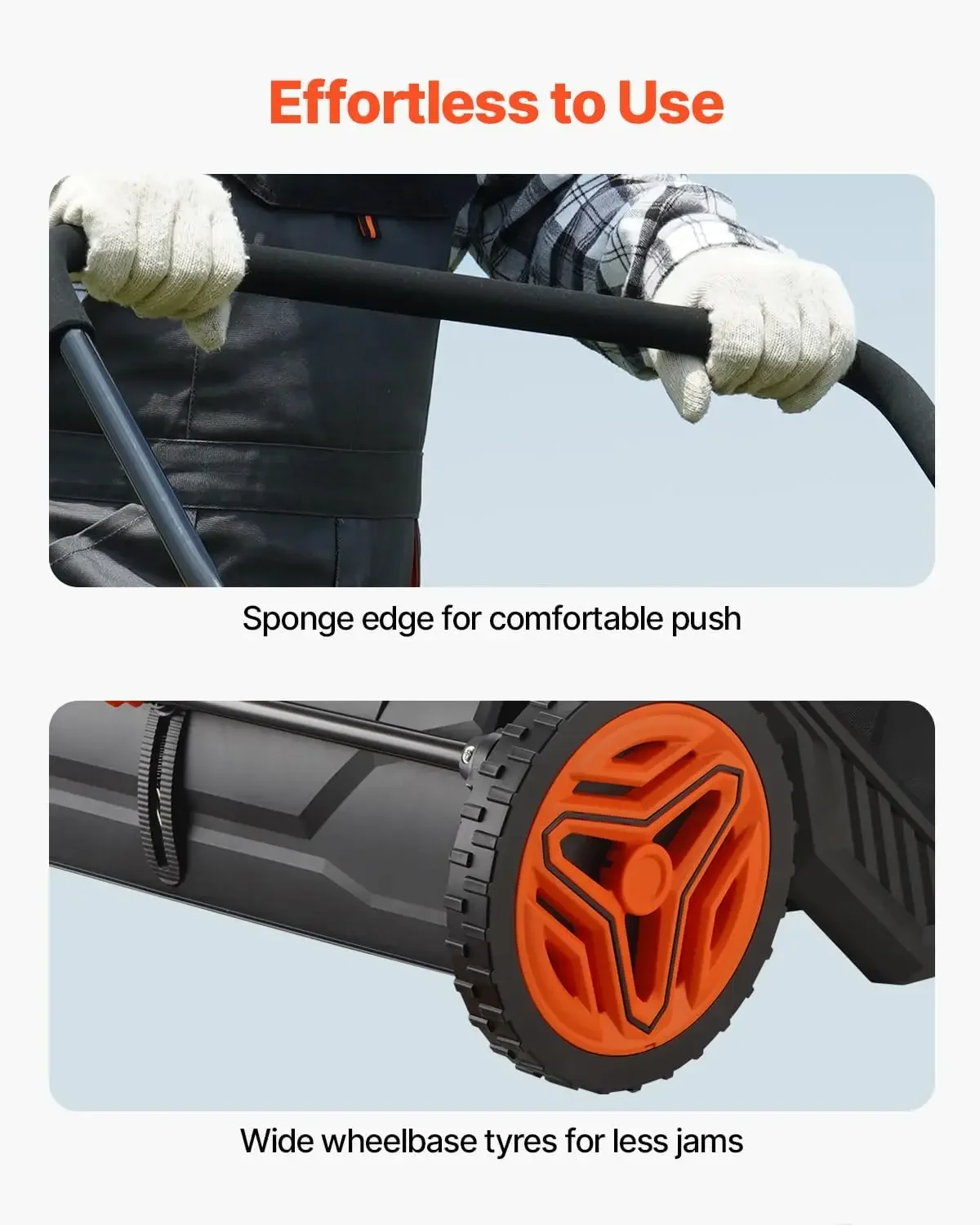 مكنسة عشب الدفع، جامع أوراق العشب مقاس 21 بوصة، عجلات مطاطية قوية وفولاذ سميك عالي التحمل متين للاستخدام مع كبير