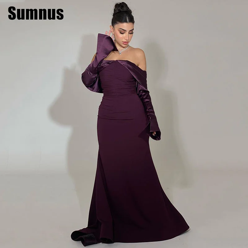 

Sumnus Purple Mermaid Off The Shoulder Prom Dress Satin Elegant Party Dresses Floor-Length Formal Gown Mix Color 2024 Customized