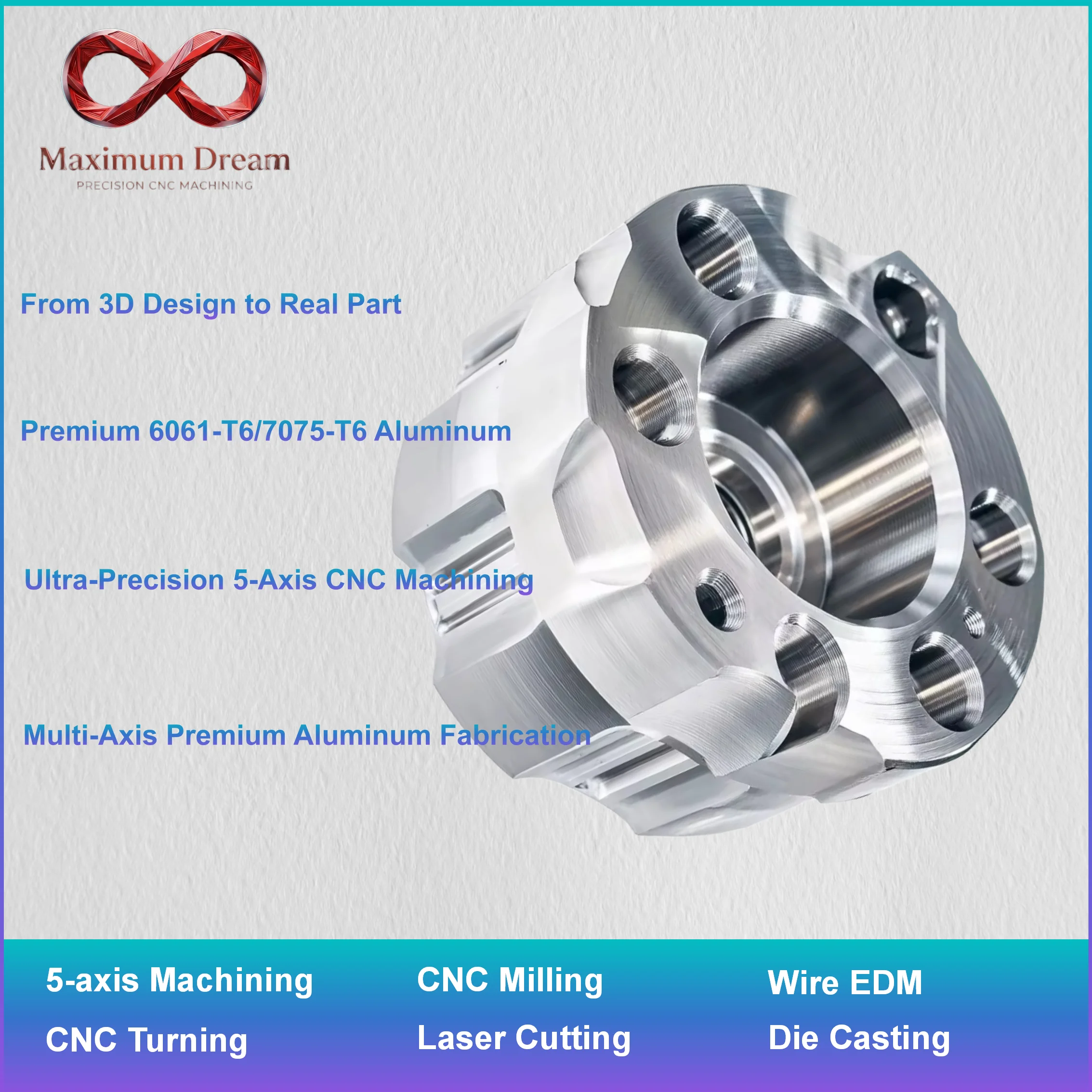 Bespoke 5-Axis CNC Machining Service, Aluminum 6061 7075 Custom Mechanical Structural Components, Rapid Prototyping