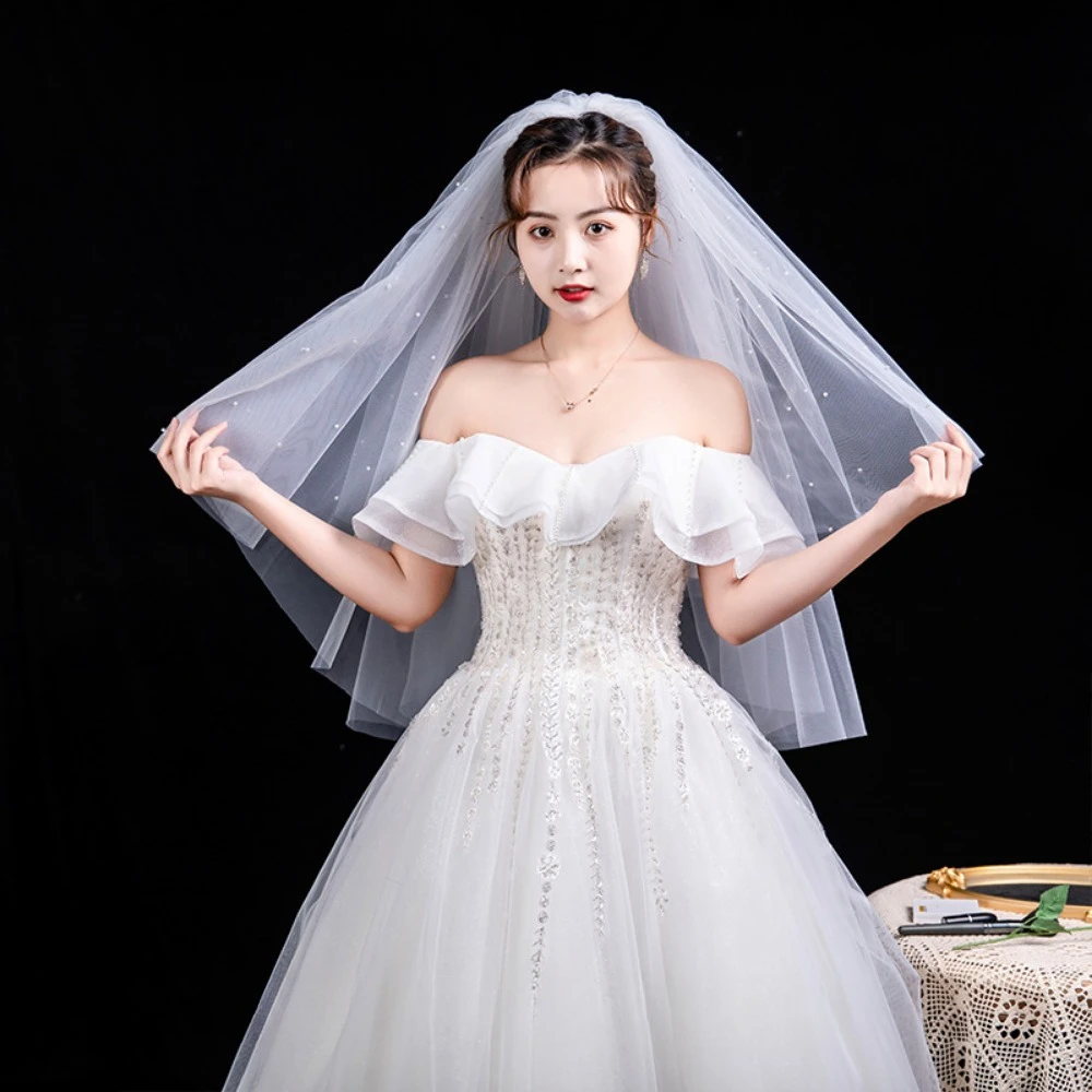 Pearl Veil with Cut Edge Beautiful Wedding Bridal Veils One Layer Simple Marriage Accessories 2025 for Bride