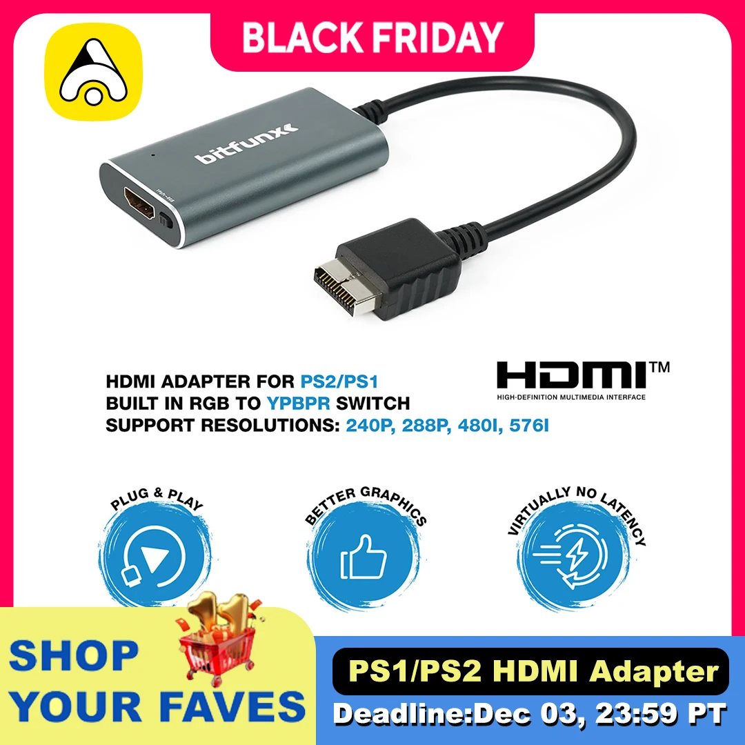 BitFunx HDMI ™   Convertitore per console di gioco PS2/PS1 con adattatore video Switch da RGB a YPbPr per PS1