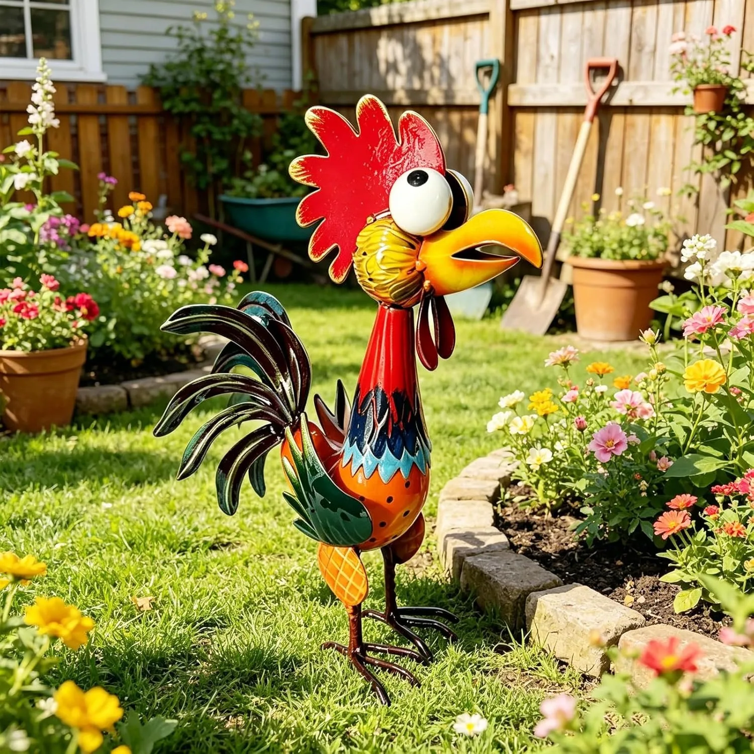 Garden Rooster Statues Sculpture Metal Outdoor Animal Statue Chicken Ornaments Yard Art for Backyard Patio Lawn Decorations for