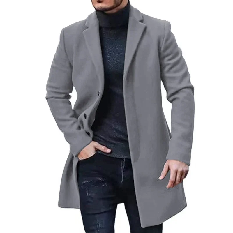 

Elegant Men's Trench Coat with Notched Lapel Customized Full Man Terno Casual Single Breasted Winter Jacket for Prom