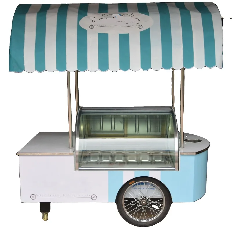 Italian Style Gelato Ice Cream Showcase Push Cart for Hard Ice Cream Street Vending High Efficiency Custom