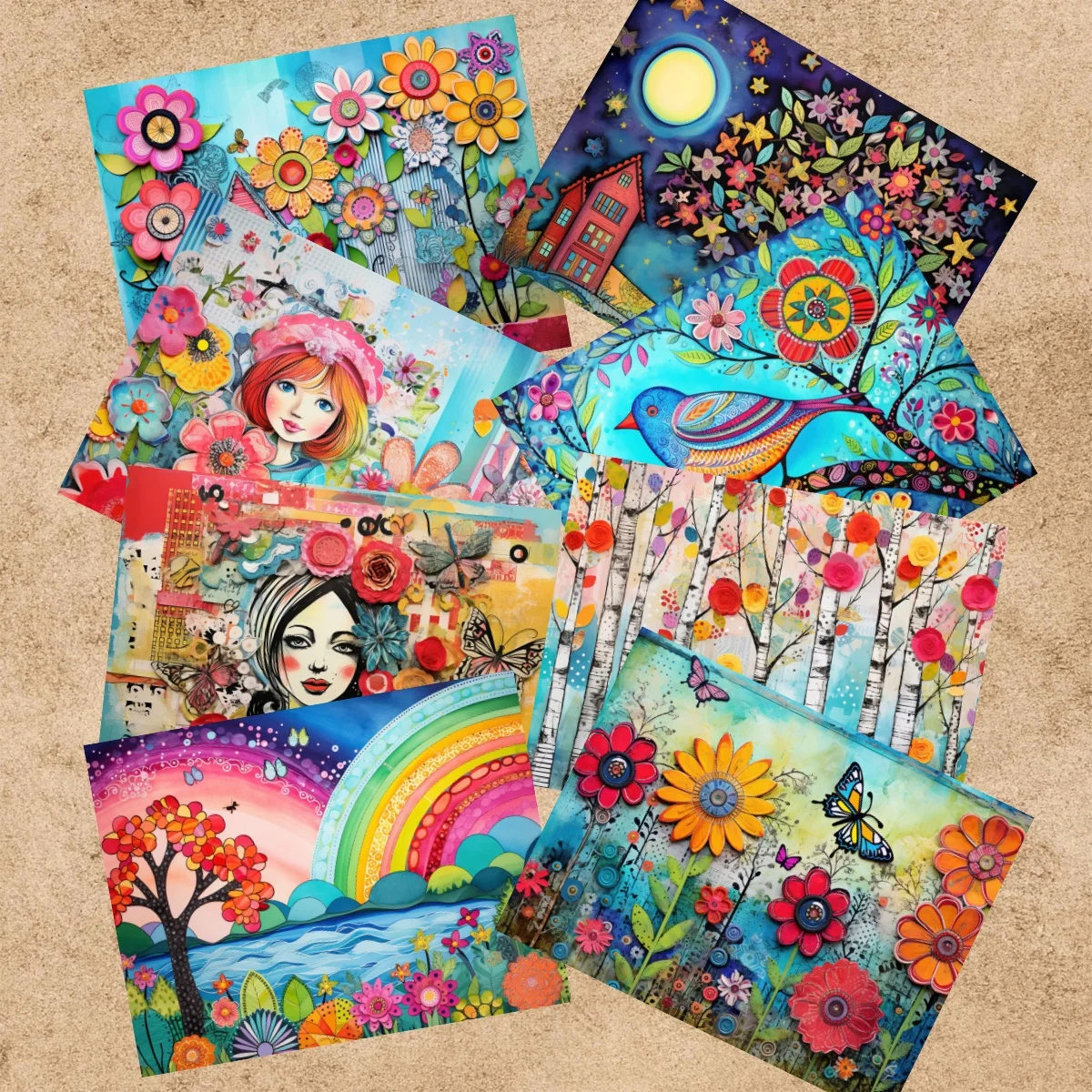 15 Sheets A5 Size Watercolor Fantasy Girl Collage Background Vintage Grunge Journal Planning Scrapbooking