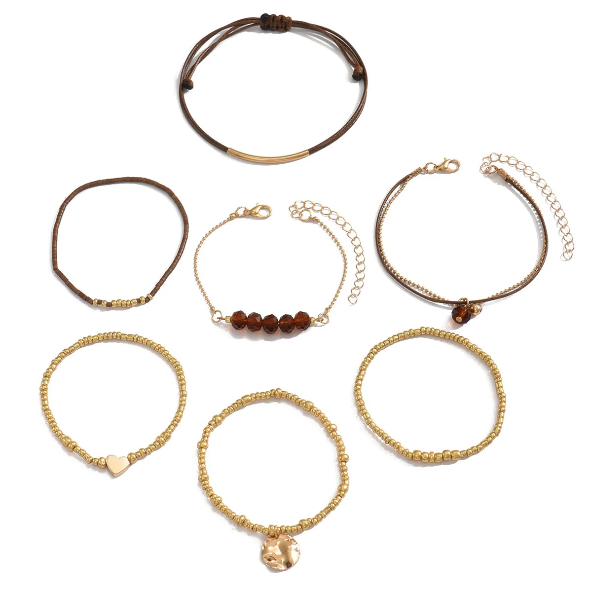 7Pcs Bohemian Heart Beads Bracelet Set For Women Round Charm Elastic String CCB Beads Chain Bracelet Female Fashion Jewelry image 6