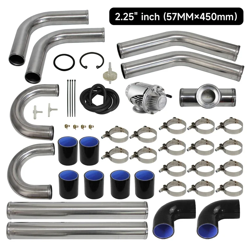 

Universal 2.25" 57mm OD Polished Intercooler Piping with Turbo Blow Off Valve Kit Black