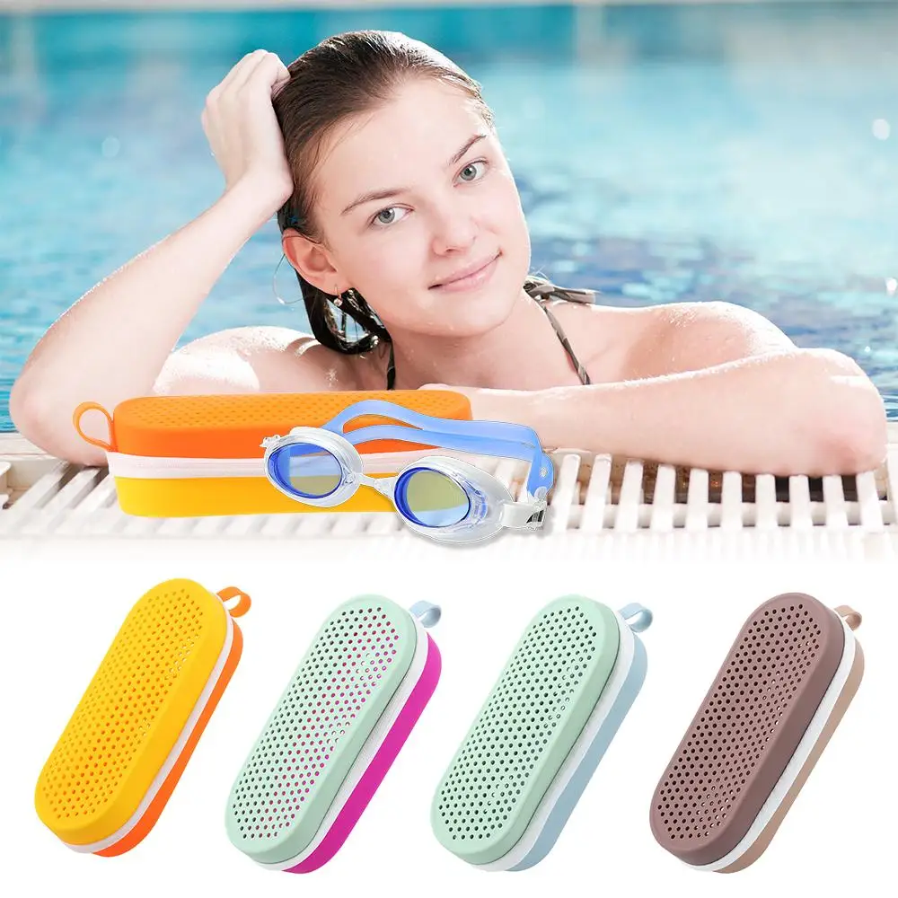 1Pcs Dual-Sided Zipper Swimming Goggles Storage Box Silicone Portable Sun Glasses Protection Box Breathable Large Capacity