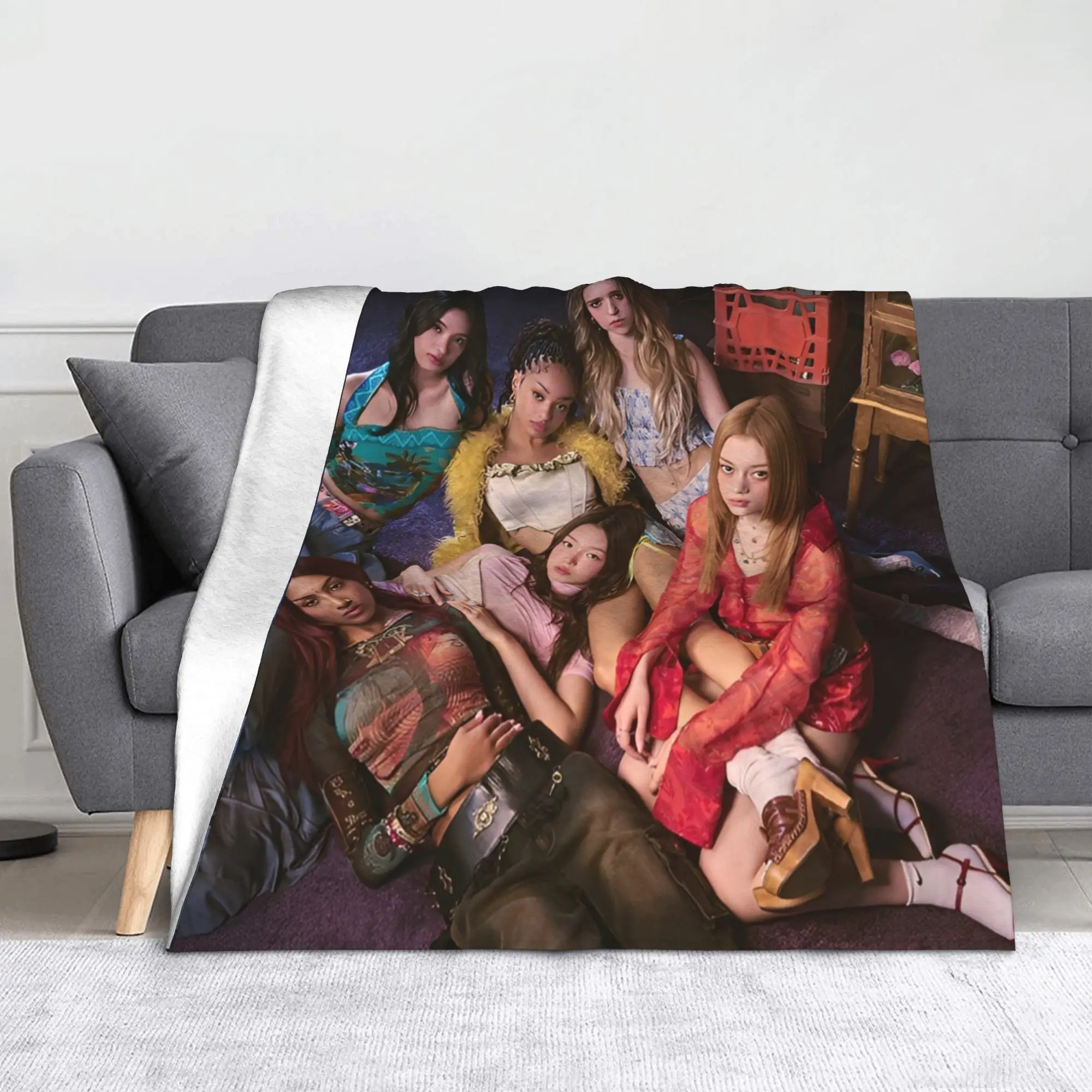 

Флисовые одеяла Katseye Kpop, одеяла в корейском стиле для дивана, автомобиля, легкое одеяло для спальни