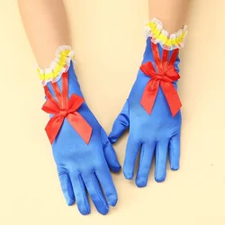 Girls Snow White Color Bow Bloves Kids Wedding Royal Blue Full Fingers Mittens Mid Lace Gloves Princess Dress Up Accessories
