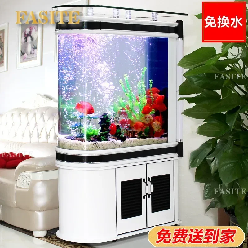 For Bullet Fish Tank Aquarium Glass Floor Standing Medium Large Creative Screen Bottom Filter Water Free Living Room