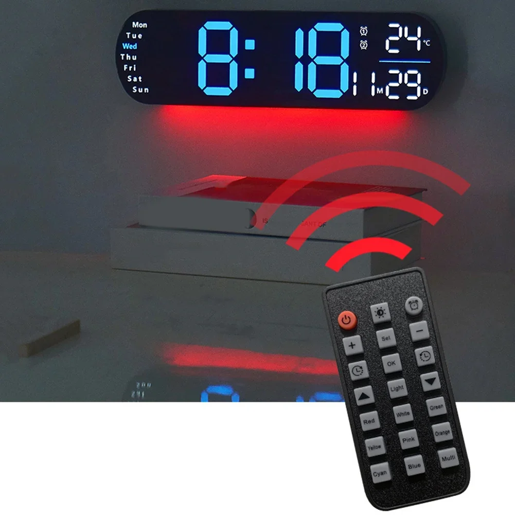 35CM LED Wall Clock Digital Large Screen Temperature Humidity Display Electronic Alarm Clock With Remote Watch Clocks Wall Decor