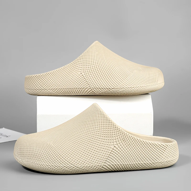 3D Grid Texture Closed Toe Slippers Thick Cushion EVA Slides Anti Slip Waterproof Home & Outdoor Mule Shoes Indoor Outdoor