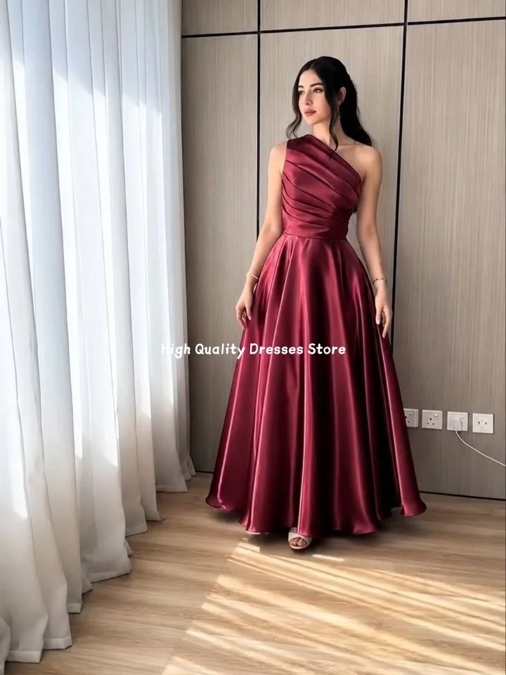 Prom Dresses One‑Shoulder Pleated Satin A‑Line Long Gown Floor Length Wedding Guest Gala Formal Banquet Party Customized