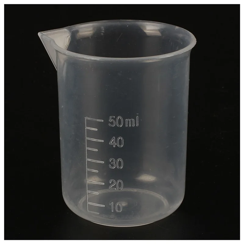 WORTHOWN – 10 Stück 50 ml Labor-Messbecher für Wasser und Flüssigkeiten aus Kunststoff, transparent