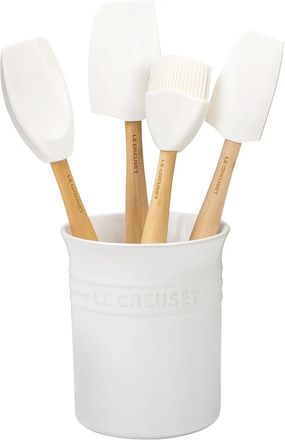 

Premium 5-Piece Silicone Utensil Set with Stoneware Crock, White