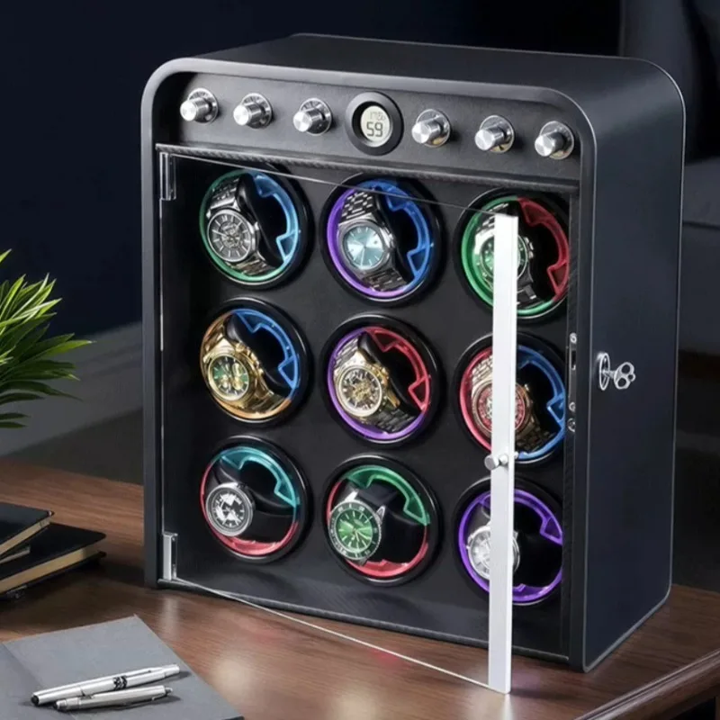 6 8 9 Slot Watch Winder with Lock Colorful LED Lights Watches Winders Automatic Winding Watch Box Silent Wrist Timepiece Winder
