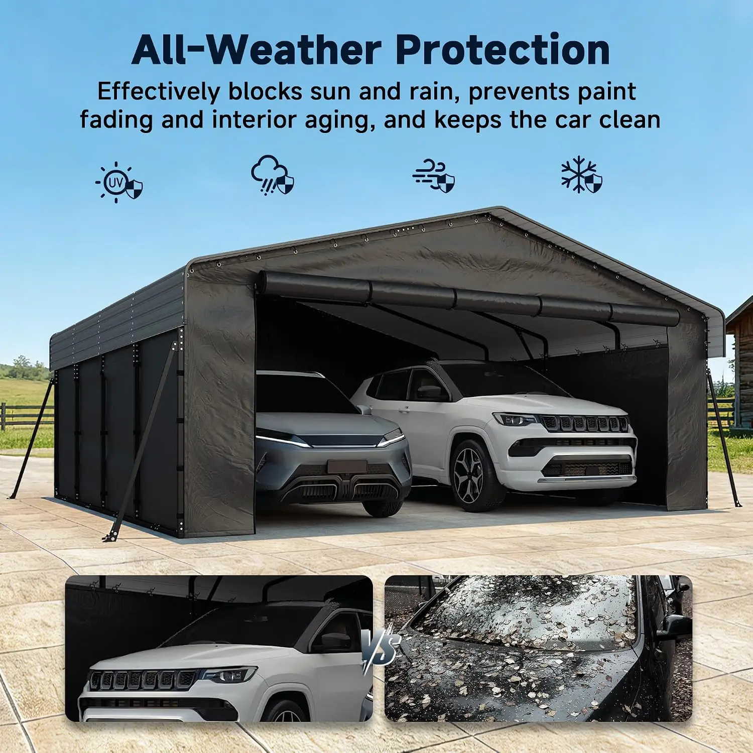 20x20 FT Metal Carport with Roll-Up Door, Customized