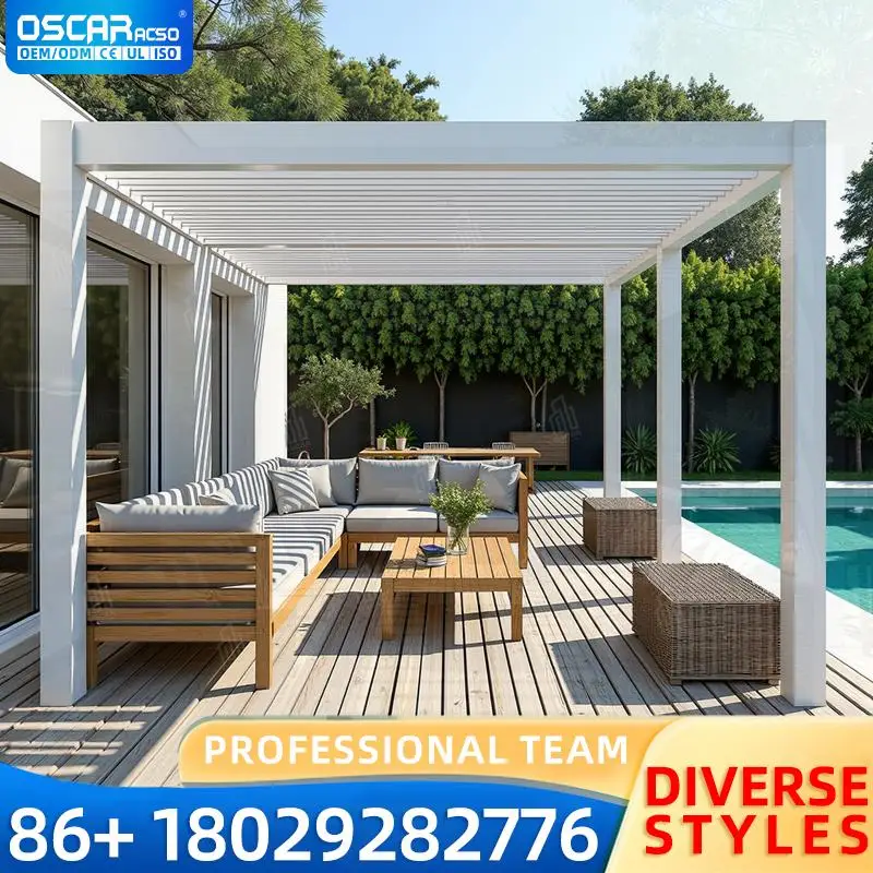 

Регулируемая выдвижная моторизованная алюминиевая беседка с жалюзи для США, заднего двора, патио, сада, улицы, водонепроницаемая, устойчивая беседка