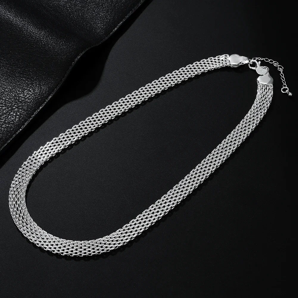 925 Silver Plated Net Chain Bracelet Necklace Set For Women Lady Fashion Party Wedding  Jewelry Sets