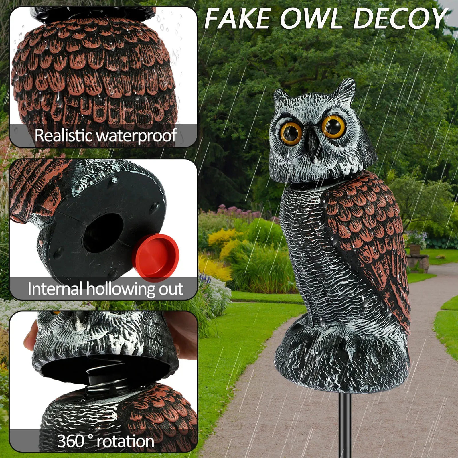 1/2 Pcs Owl Scare Bird Repeller Owl Prowler Decoy Protection Repellent Pest Control Scarecrow Decoy Lifelike Owl Bird Deterrent