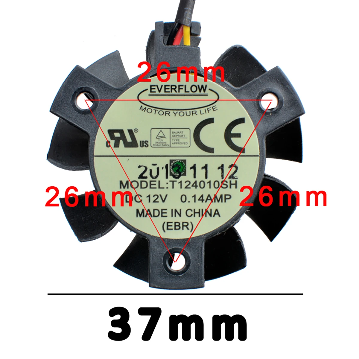 

T124010SH 12V 0.14A diameter 37mm hole spacing 26mm router industrial control integrated computer cooling fan