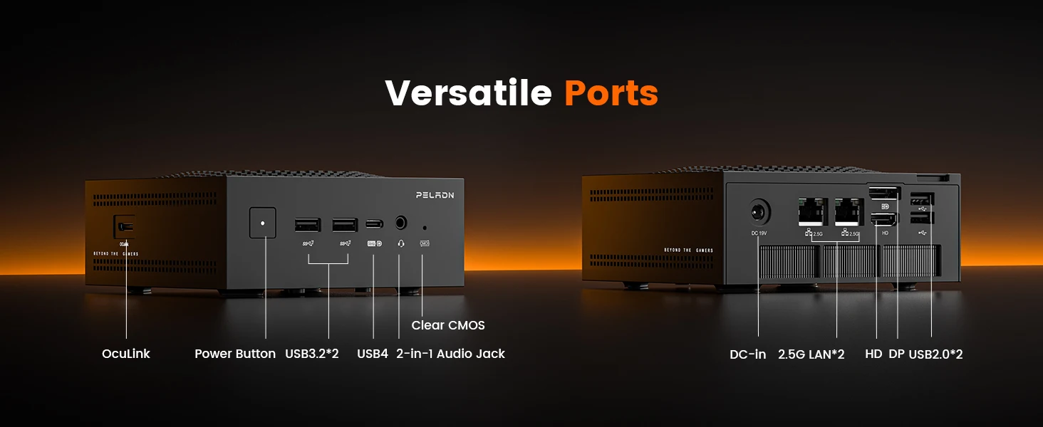 PELADN Gaming Mini PC AMD Ryzen AI 9 HX 370 (12 Cores,up to 5.1Ghz), 32GB LPDDR5X 1TB PCIe 4.0 SSD Dual 2.5G LAN USB4 20Gbps Type-C/DP/HD Mini Desktop Computer WiFi7 4K/60Hz Triple-Display USB3.2/BT5.4 Mini Computers