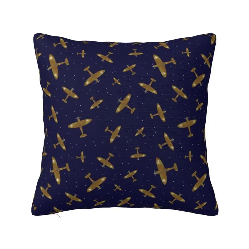 

Spitfire War Planes In Flight On Navy Blue Luxury Pillow Cover Home Decorative Supermarine Fighter Pilot Cushions for Sofa