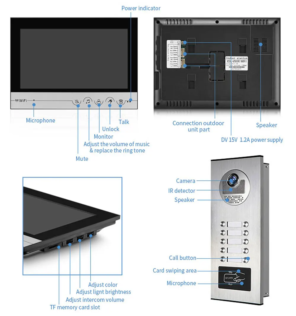 Smart Tuya Wifi Video Intercom for 6/8/10 Unit Apartments 9-Inch Screen with with RFID Card / APP Unlock Doorbell Camera Systerm