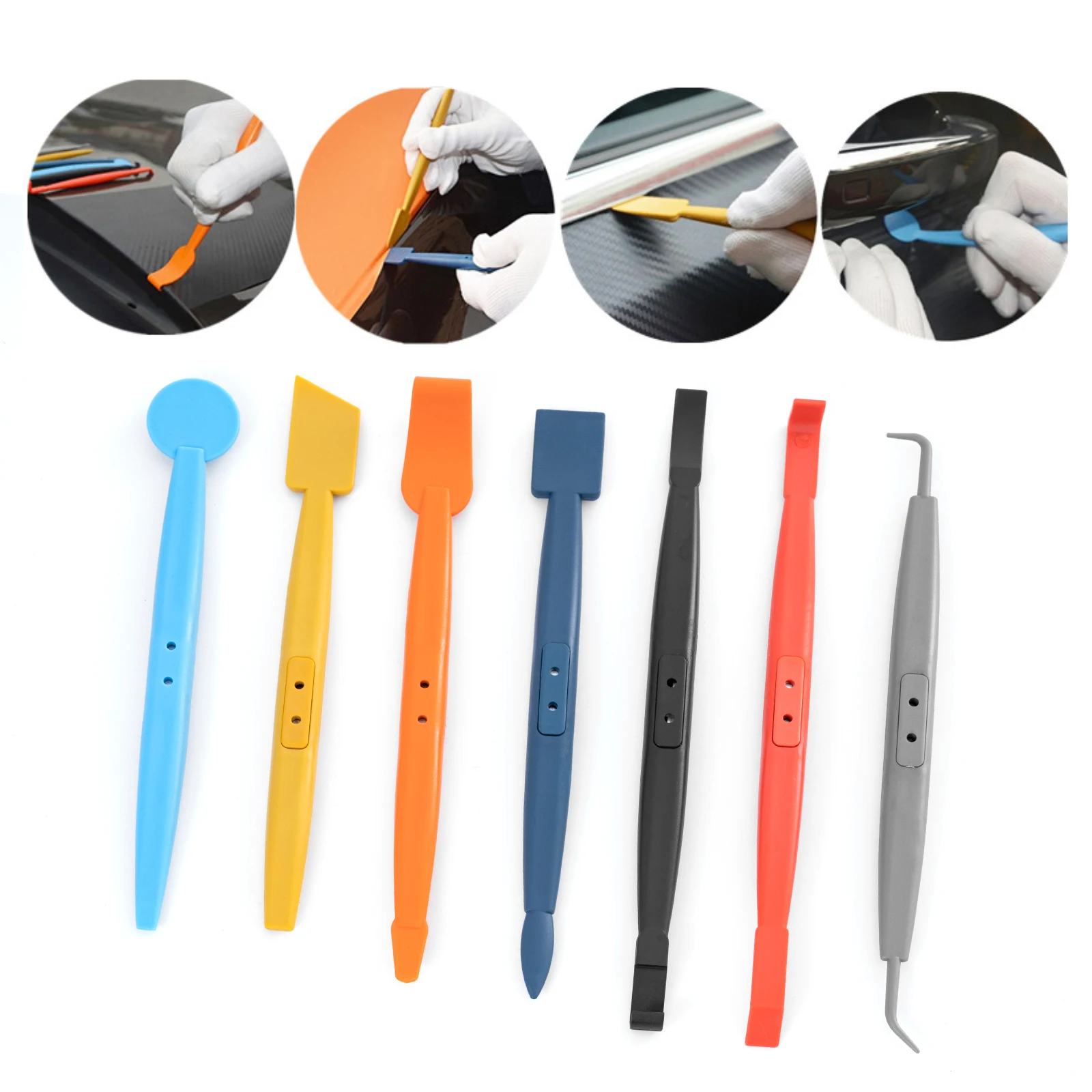

7Pc Car Film Trimming Tool Set Magnetic Squeegee PPF Edge Tucking Scraper Carbon Fiber Vinyl Wrap Window Tint Micro Squeegee Kit