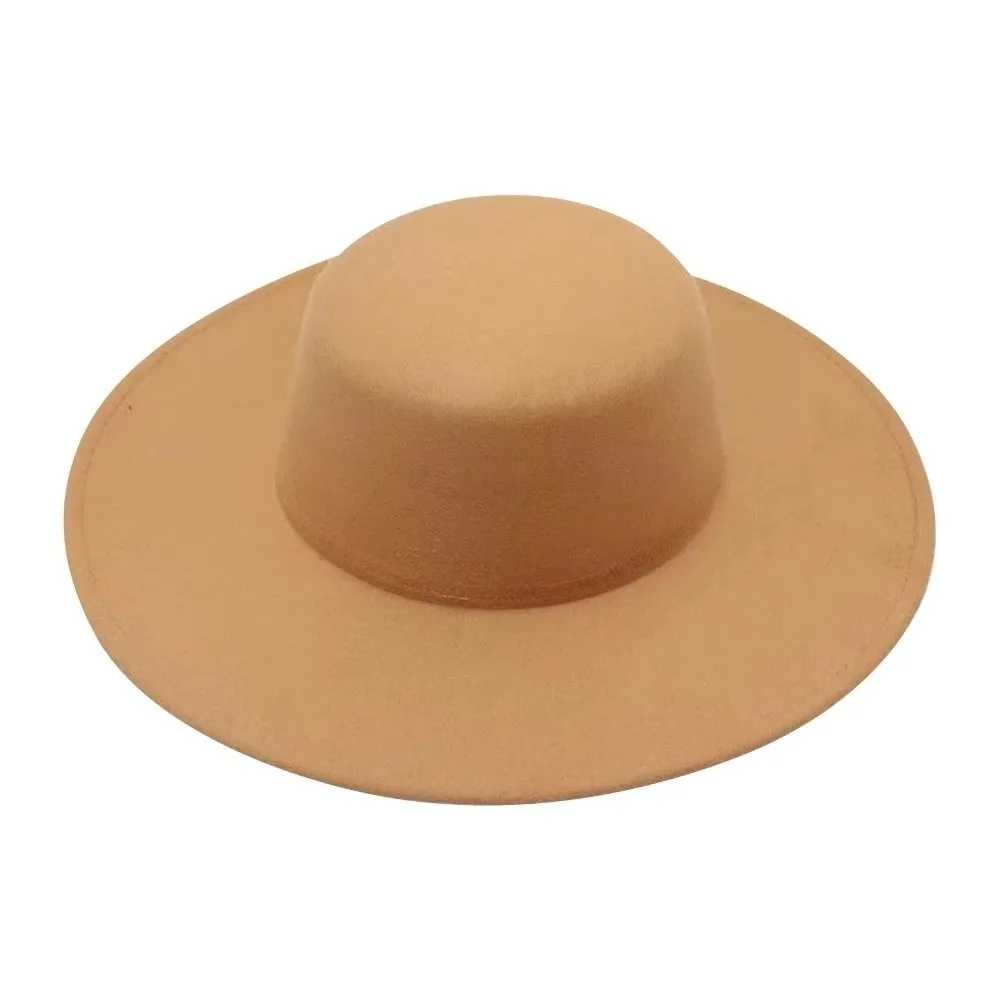 Elegant Solid Color Hepburn Style Bucket Hat Woolen British Style Wide Brim Felt Hat Flat Top Fedora Hat Women Jazz Hat Dinner