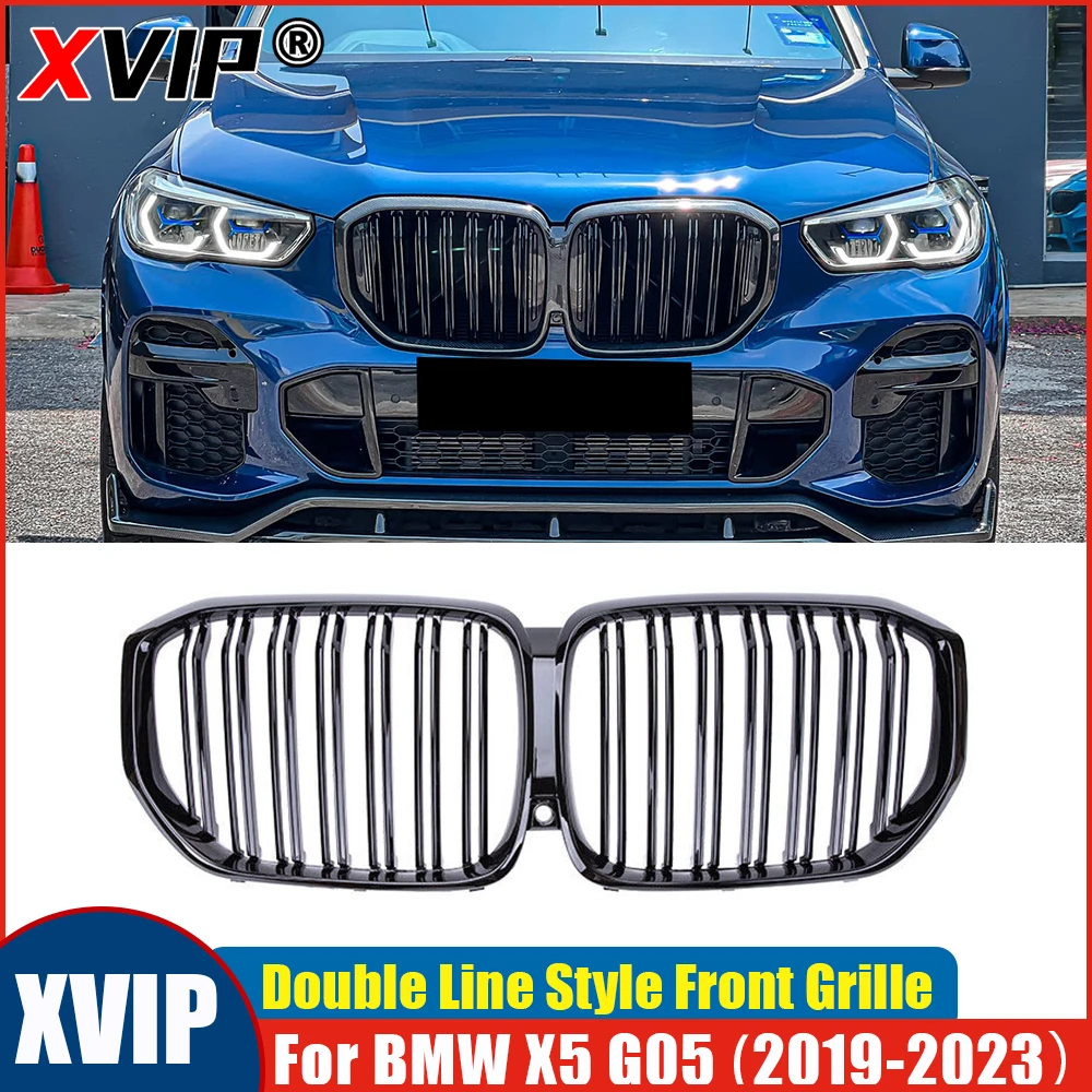 

XVIP Glossy Black Front Kidney Bumper Grille Double Line Racing Grills Fit For BMW X5 G05 2019-2023 Front Grille Car Accessories