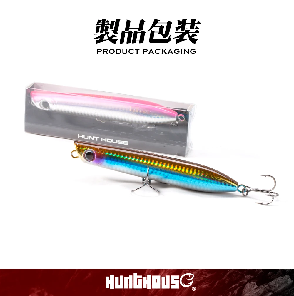 Hunthouse Popper Pencil Angelköder, schwimmender Oberflächenköder, harter Köder, 130 mm, 30 g, WTD Stickbait Wobbler für Seebarsch, Thunfisch, Angelausrüstung – Detail 12