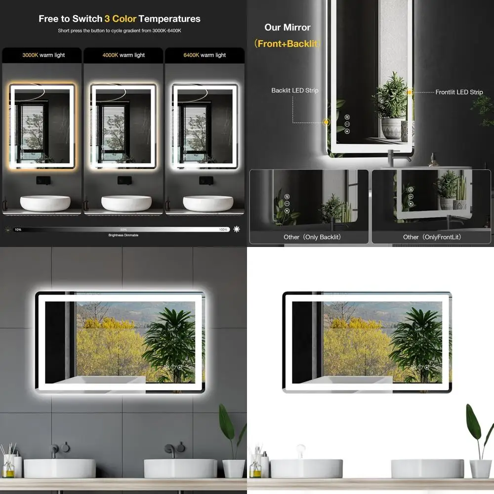 

Зеркало для ванной комнаты со светодиодной подсветкой 40x24 с противотуманным освещением, регулируемой яркостью и закаленным стеклом для настенного крепления