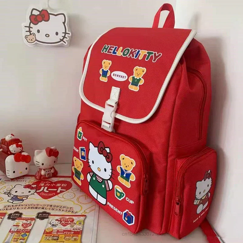 Sanrio Hello Kitty nowe czerwone torby studenckie koreański styl plecaki z postaciami z kreskówek śliczne torby kobiet torba na ramię Y2k plecak dla dziewcząt