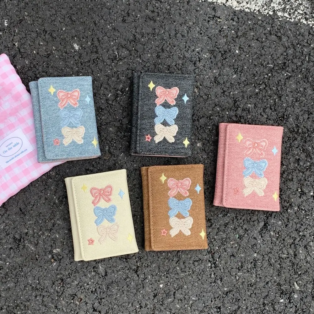Coin Pouch Portable Embroidered Bow Wallet PU Leather Embroidery Leather Card Holder Fashion Cute Three Fold Wallet Shopping
