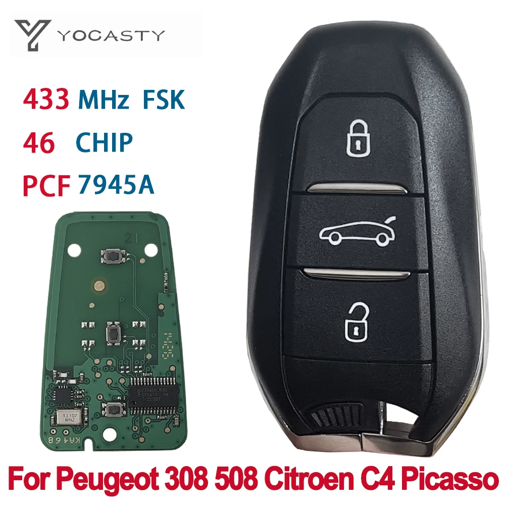 YOCASTY-Clé intelligente sans clé, 3 boutons, 433MHz PCF7945 ID46, pour CITROEN C4 DS4 DS5 Picasso 308 508 2010 2012 2014 2015