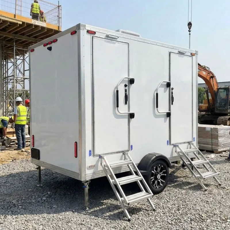 Customized Stylish Luxury Mobile Restroom Trailer Portable Toilet With LED Lights For Outdoor Evening Events And Weddings