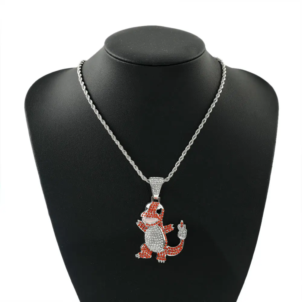 Novo pokemon pequeno dragão de fogo anime periférico colar pingente jóias europeu e americano hip hop dos desenhos animados jóias presente