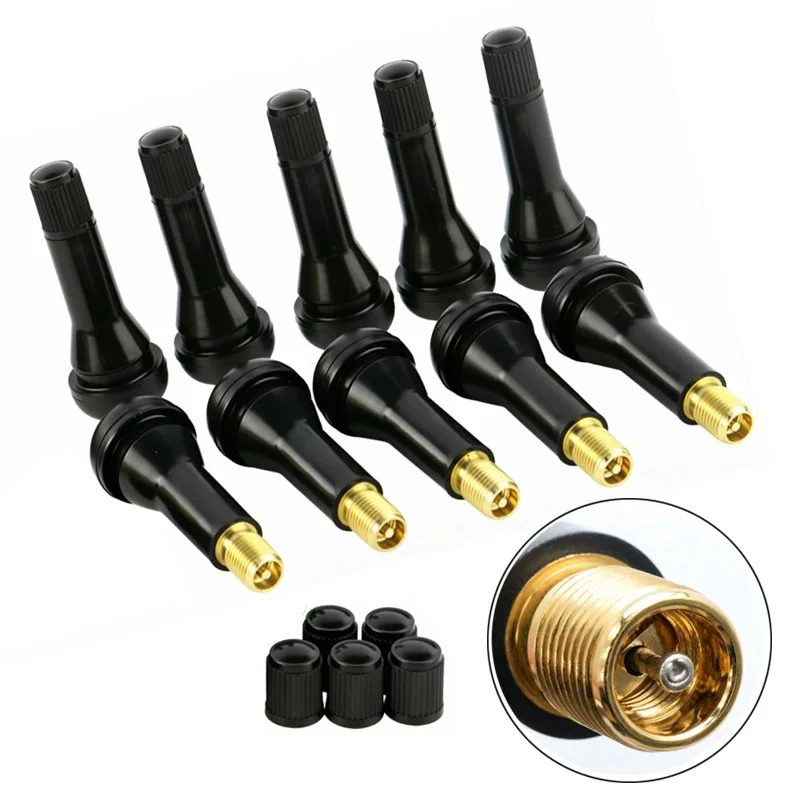 10/2Pcs TR413 Copper Valve Core Rubber Valve Set Tubeless Tyre Valves Stems Rubber Valve Stems Car Accessories Parts Replacement