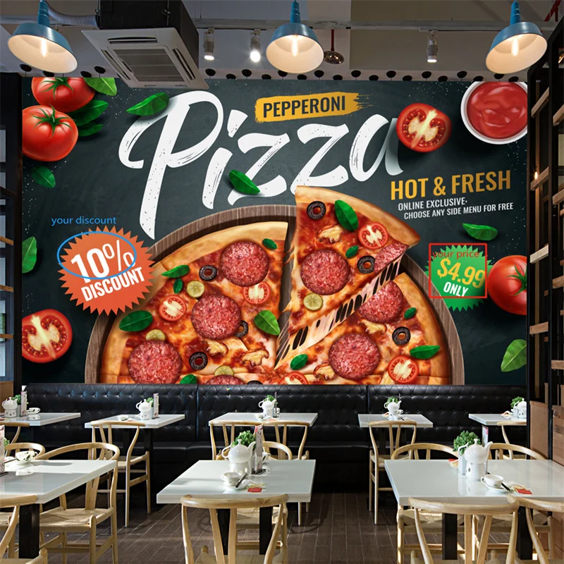 

Custom Text Pizza Wall Paper 3D Fast Food Restaurant Snack Bar Industrial Decor Mural Wallpaper Papel De Parede 3d