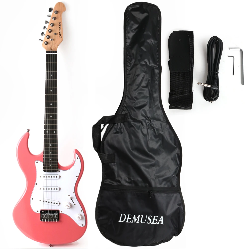 36inch 3/4 size mini travel electric guitar 3single pickups fixed bridge with gigbag pink color phoenix body maple neck