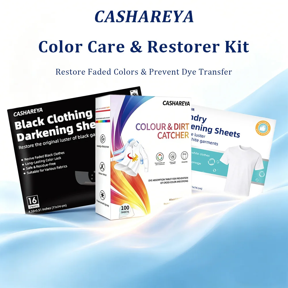

CASHAREYA Color Care & Restorer Kit Dye Catcher Black Restorer White Brightener Sheets 82 Pcs Dye Trap Anti Fade Color Bleeding