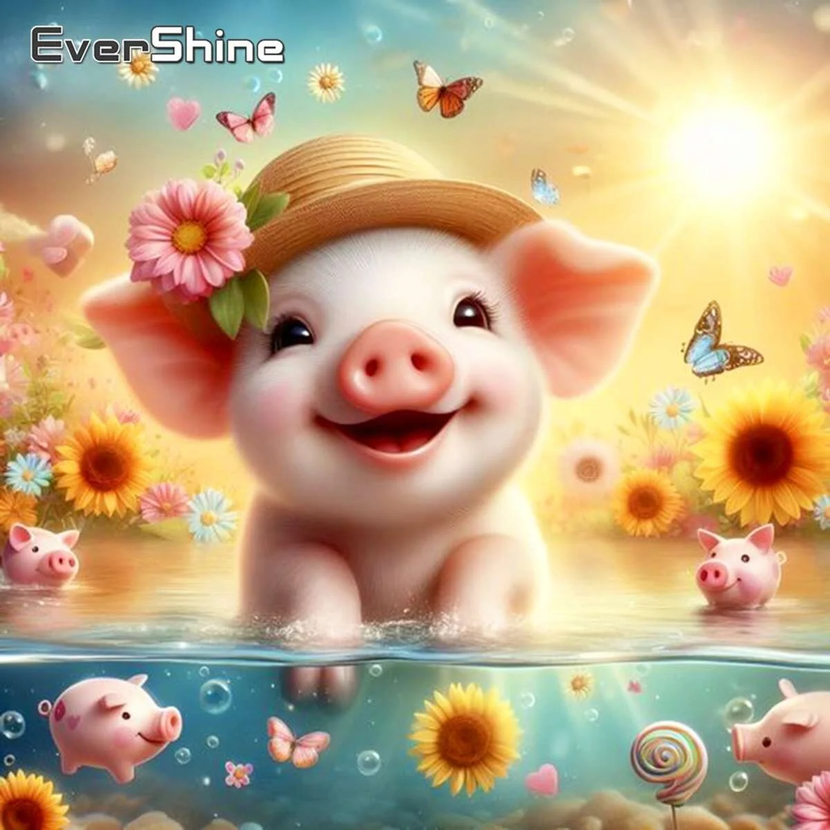 Evershine Diamant Mosaik Schwein Tier Voll Platz Runde Diamant Malerei Cartoon 5D DIY Stickerei Wand Dekoration