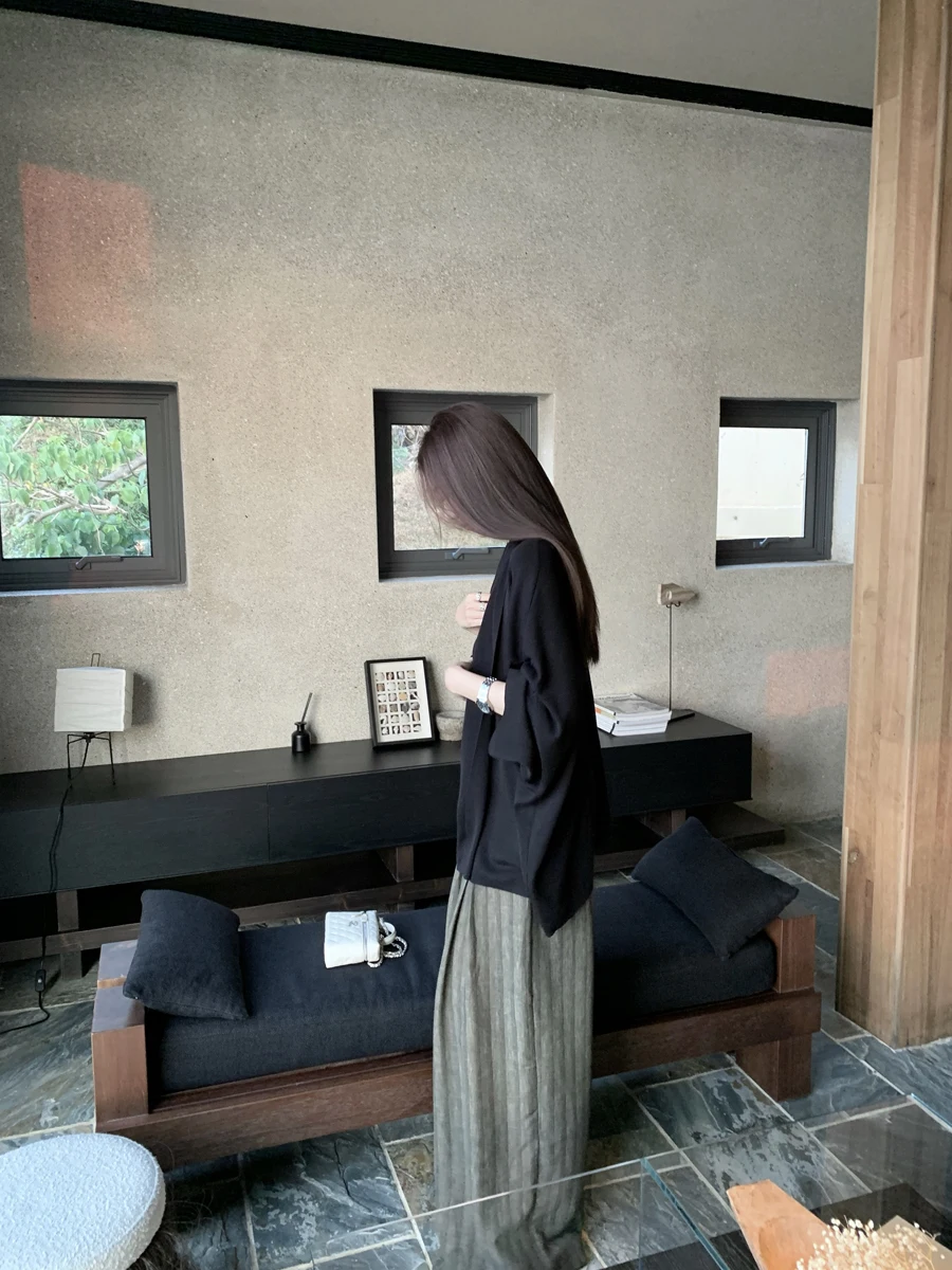 

Повседневные льняные брюки в полоску с широкими штанинами, женские, с высокой талией, на молнии, прямого кроя, длинные, весна 2026, новый дизайн, универсальные