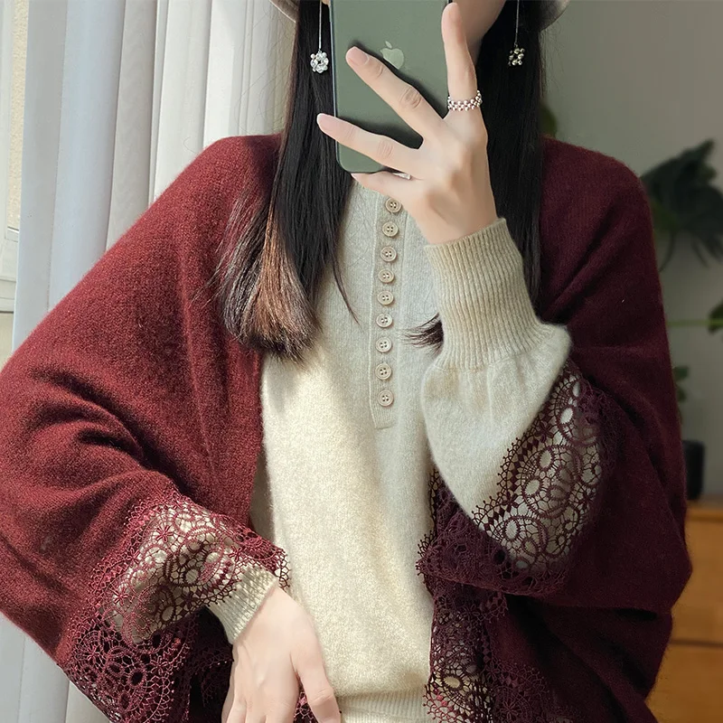 Damski nowy Trend 100% wełna Merino wielofunkcyjny szal koronka idealne akcesoria Wrap szalik na co dzień ciepłe dziergany sweter płaszcze