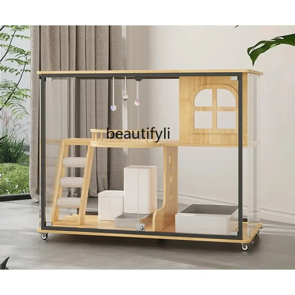 

1*Panoramic villa fully transparent glass cat cabinet solid wood large space shared cabinet cat house cage