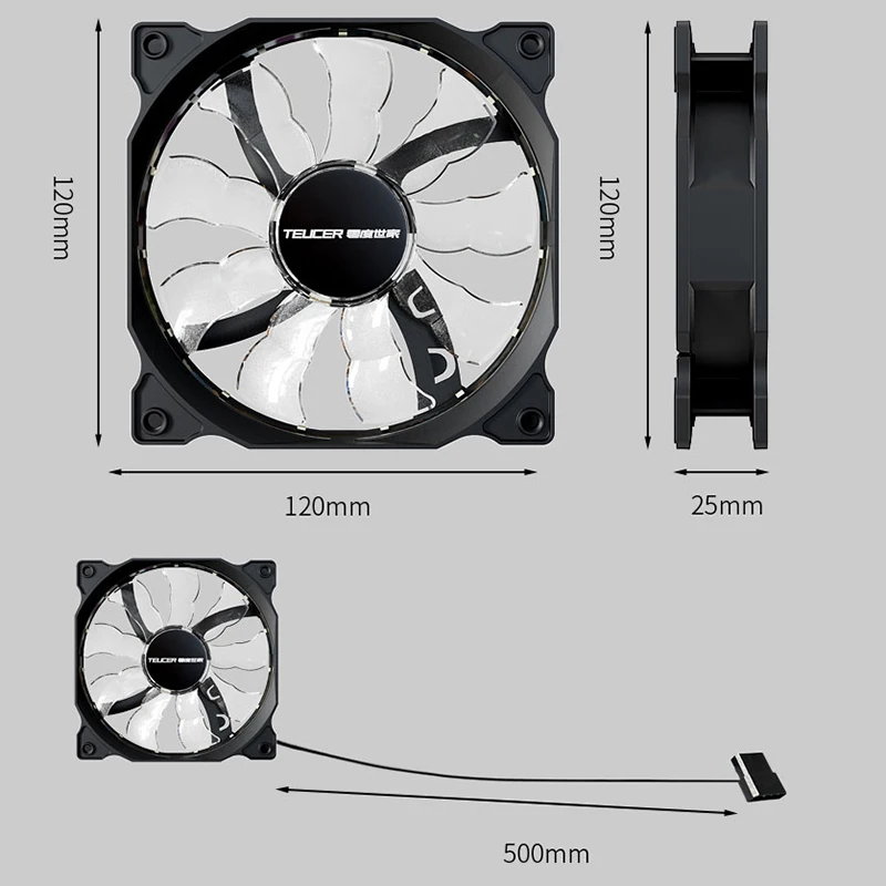 Teucer 120มม. RGB ไฟเอฟเฟกต์ casing PC 12V 4Pin ใหญ่แบริ่งไฮดรอลิกแบบไม่เป็นทางการพัดลมทำความเย็นเงียบ